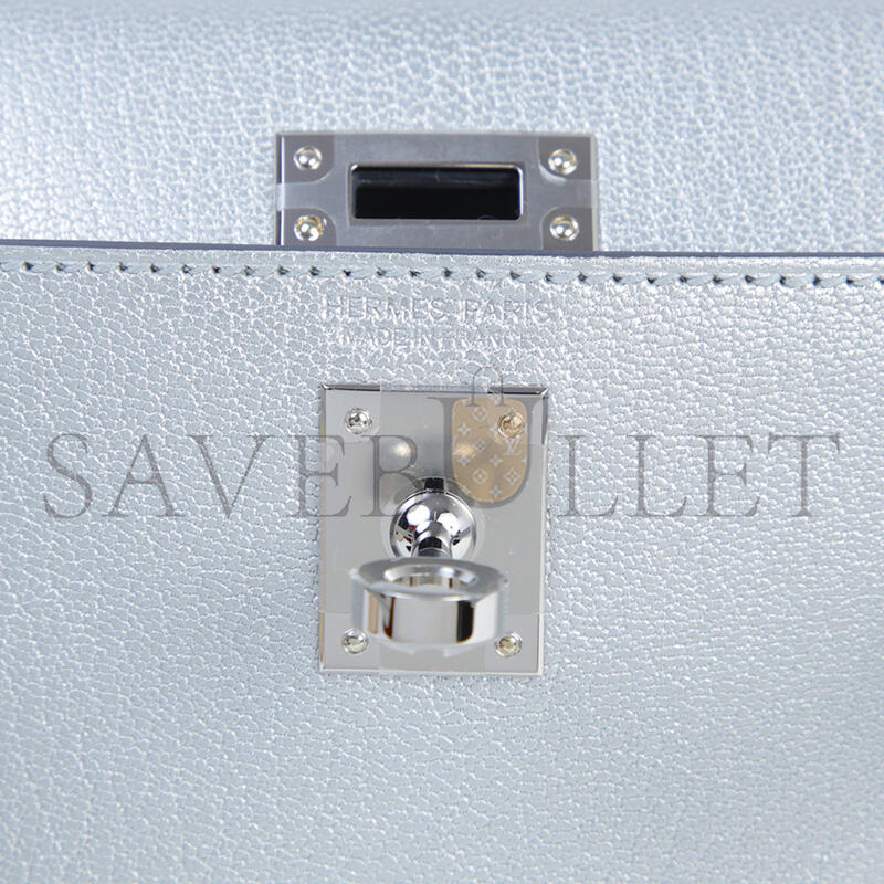 HERMES MINI KELLY SILVER METALLIC ARGENT CHAMKILA PALLADIUM HARDWARE (19*12*5.5cm)